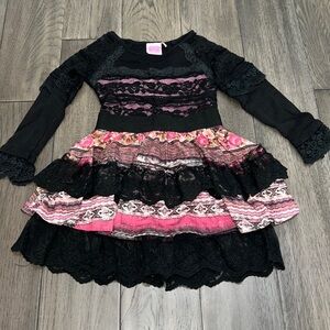 Lipstik girls long sleeve lace floral dress